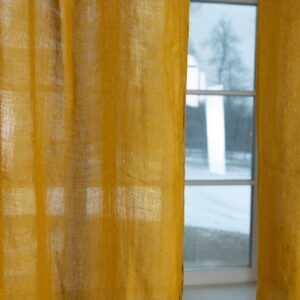 mustard yellow linen curtains, gauze