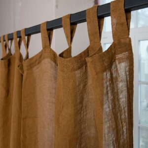 golden brown linen curtain, with loopes