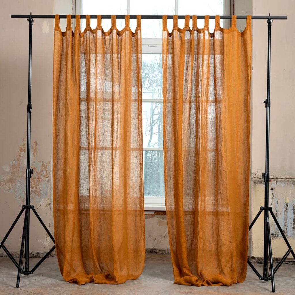 brown orange linen curtains