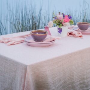 BONA Duk rosa 8 Pink linen tablecloth, herringbone pattern