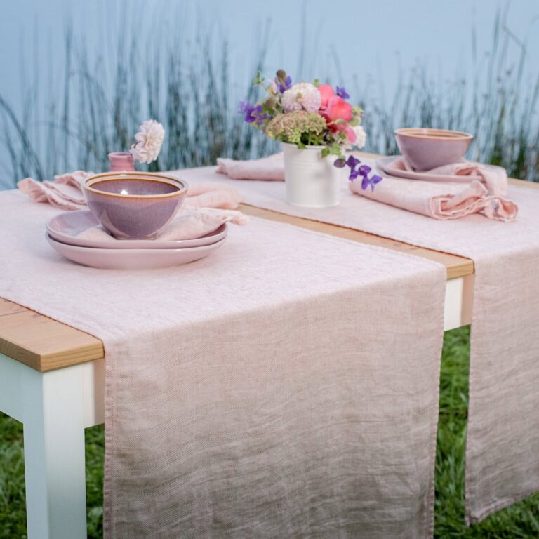 Pink linen table runner