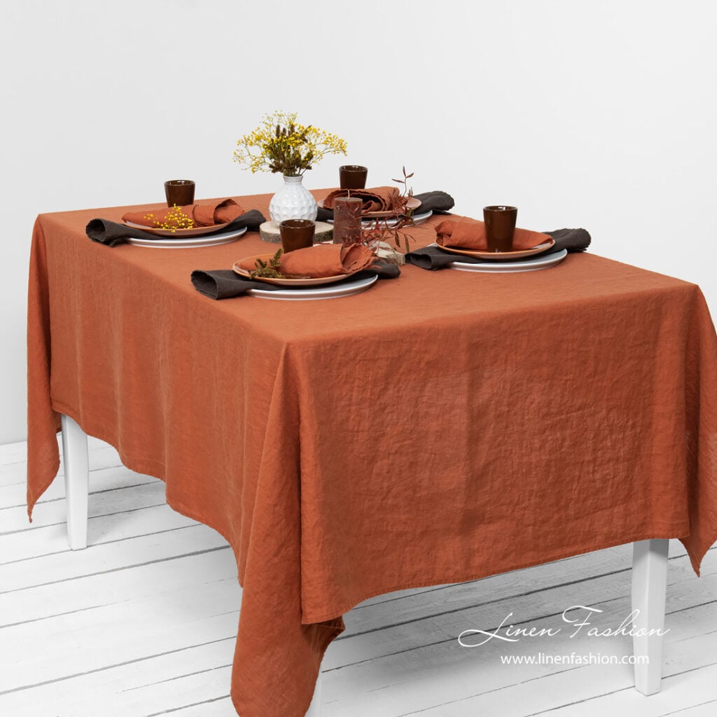 Washed brick color tablecloth