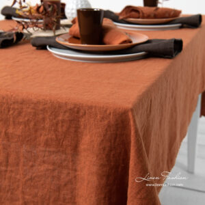GAMMA Duk oransje 7 Washed plain weave dark orange linen tablecloth