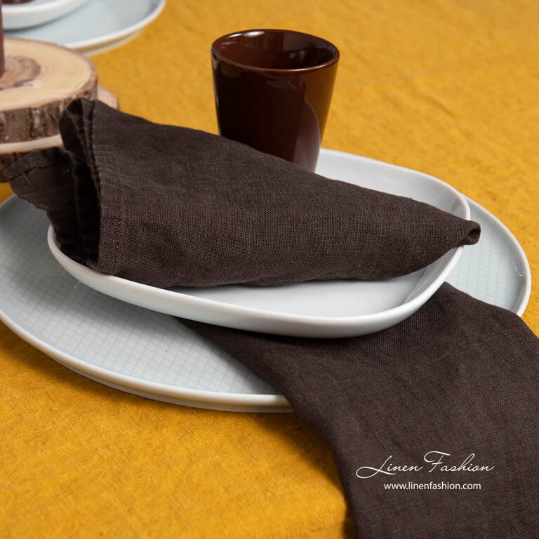 Washed linen chocolate brown napkins