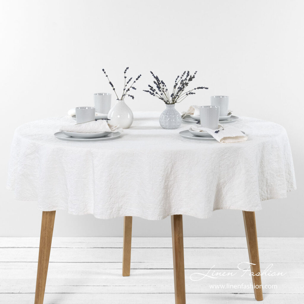 Washed linen cotton white round tablecloths