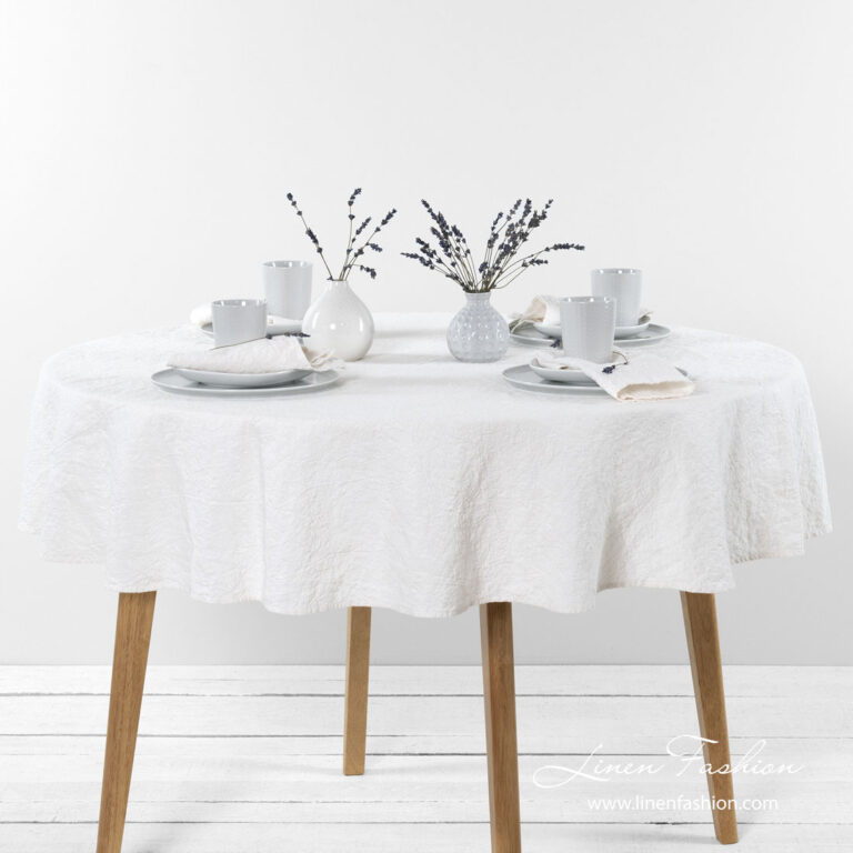 Washed linen cotton white round tablecloths