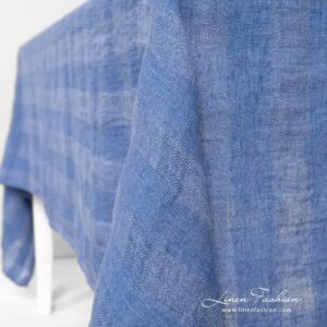 PORTO blue linen tablecloth with folded borders