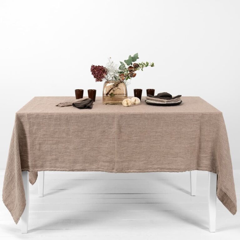 brown linen herringbone tablecloth.
