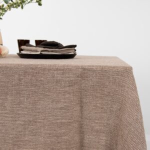 brown linen herringbone tablecloth, light weight.