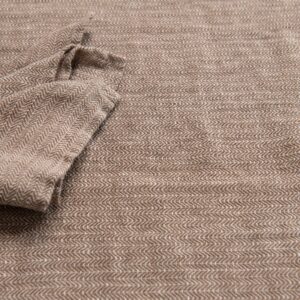brown linen herringbone tablecloth together with napkins.