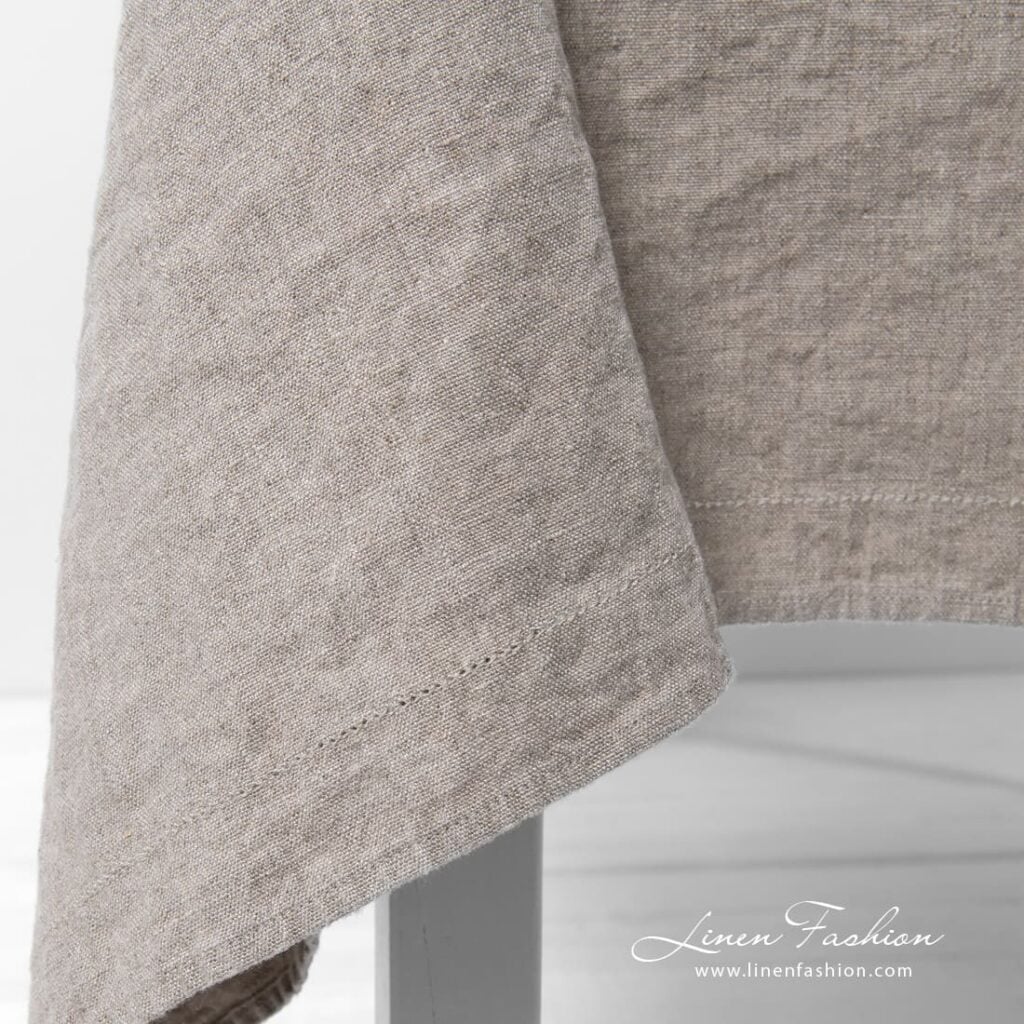 NARA Duk naturlig lin 5 NARA grey linen tablecloth with folded hemstitch borders