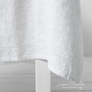 NARA white linen tablecloth with hemstitch 4cm from border