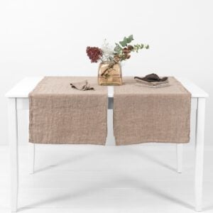 ALMOND Løper brun 4 linen brown herringbone runner.