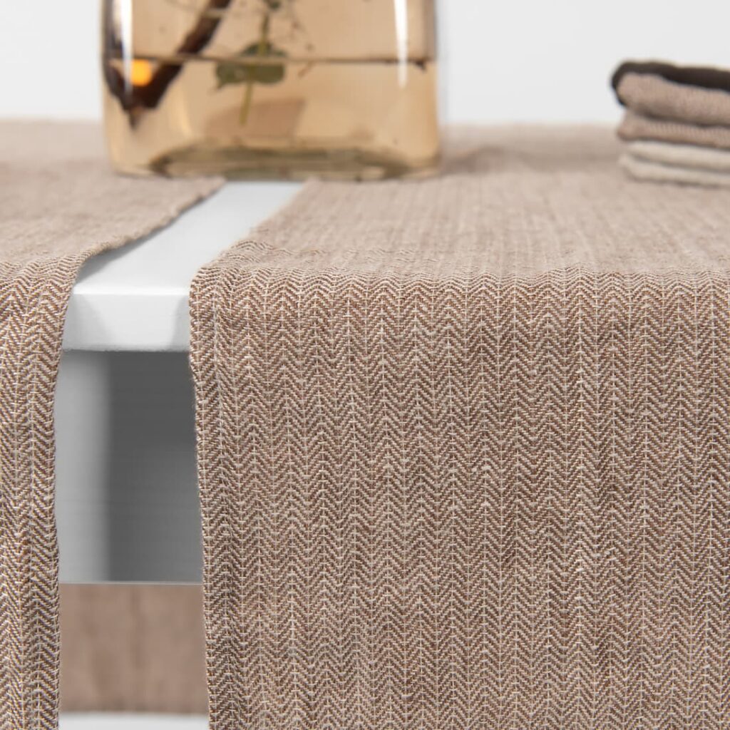 ALMOND Løper brun 3 linen brown herringbone runner washed.