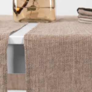 ALMOND Løper brun 6 linen brown herringbone runner washed.