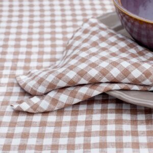 VICHY Duk brunaktig 9 Checked brown linen tablecloth, pure linen
