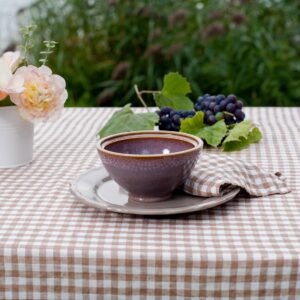 VICHY Duk brunaktig 8 Checked brown linen tablecloth, washed fabric