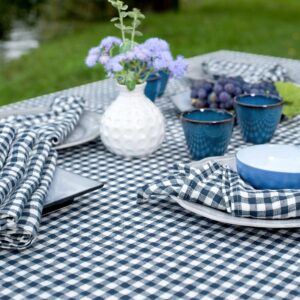 VICHY Duk mørkeblå 8 Checked blue linen tablecloth, pure linen
