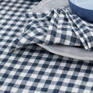 VICHY Duk mørkeblå 9 Checked blue linen tablecloth, washed fabric