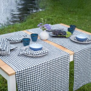 VICHY Løper blå 5 Checked blue linen table runner
