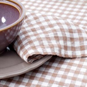 Checked brown linen napkin, pure linen