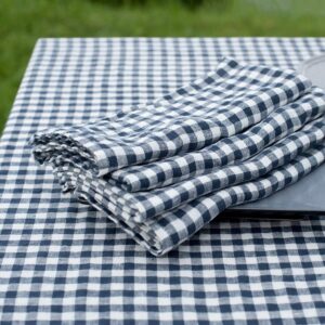 Checked blue linen napkin, pure linen