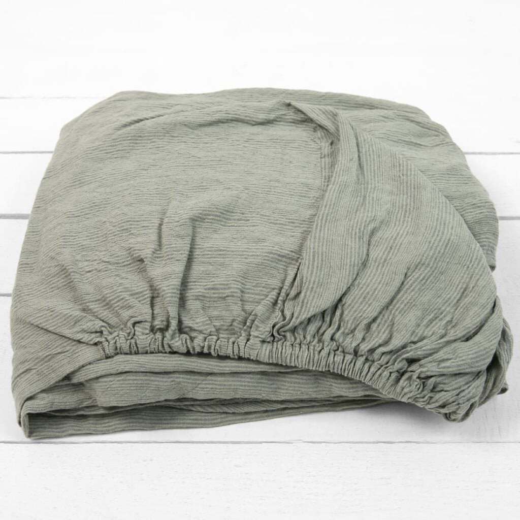 linen striped green fitted sheet