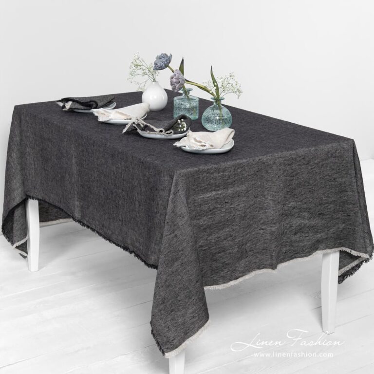 MANTIS black linen tablecloth