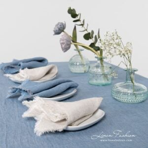 MANTIS blue linen tablecloth with matching napkins