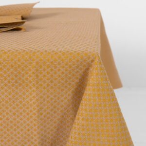 Yellow tablecloth linen cotton, dobby weave