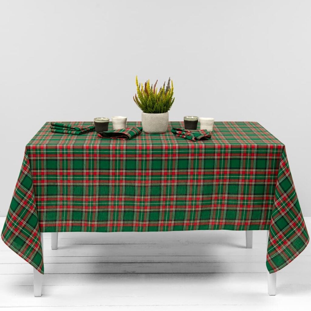 Linen cotton checked green tablecloth main