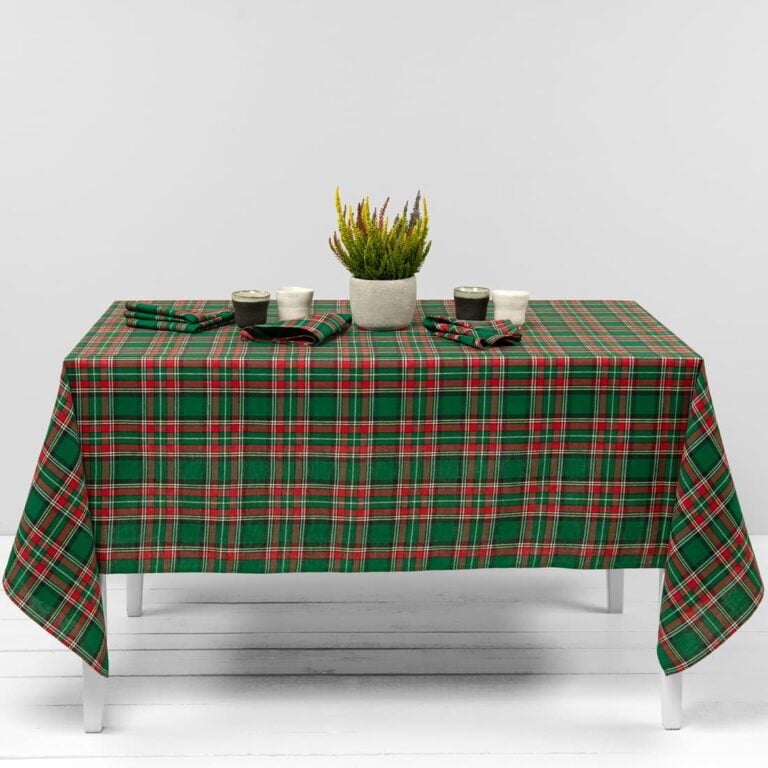 Linen cotton checked green tablecloth main