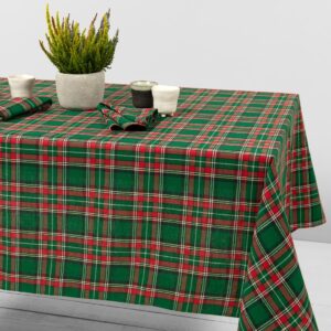 Linen cotton checked green tablecloth product photo