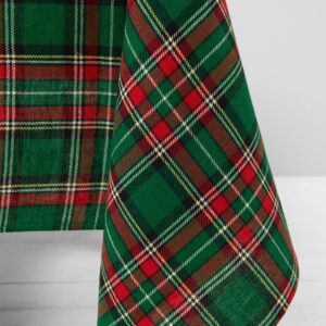 Linen cotton checked green tablecloth close up detail