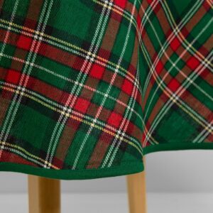 Linen cotton round/oval checked green tablecloth close up detail