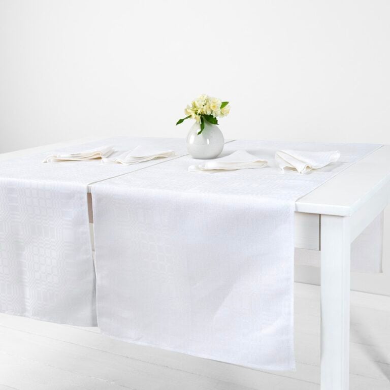 White linen cotton table runner