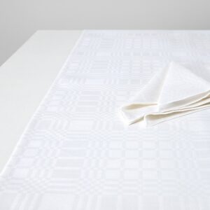 White linen cotton table runner, check pattern