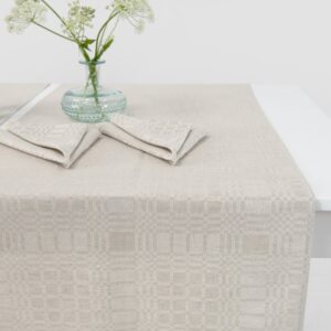 CAMPO Løper beige 9 Beige linen cotton table runner, check pattern