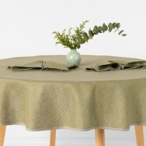 Round/oval linen cotton beige tablecloth, with matching napkins