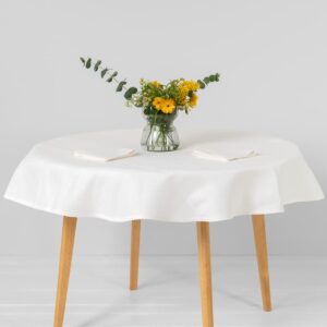 Round/oval linen cotton white tablecloth, main