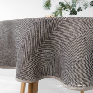 MINERAL linen cotton round (oval) tablecloth in herringbone pattern