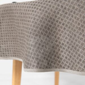 dark brown patterned linen-cotton tablecloth, with beige piping