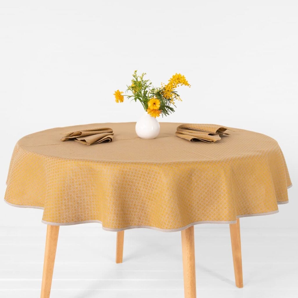 Round/oval linen cotton yellow tablecloth