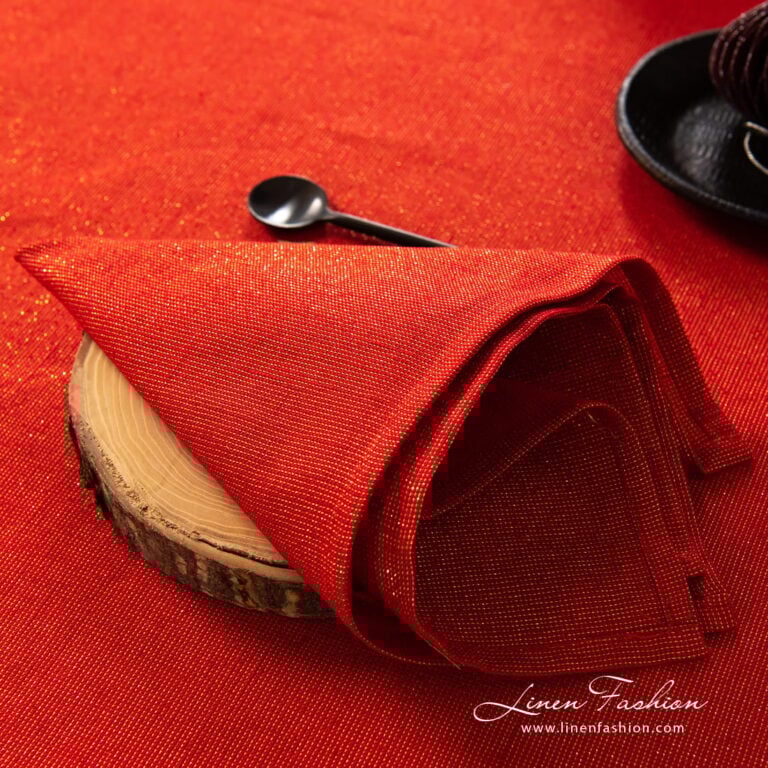Linen red napkins in half linen .