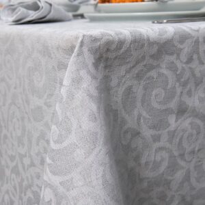 ATLANTA light grey linen jacquard tablecloth with silver lurex