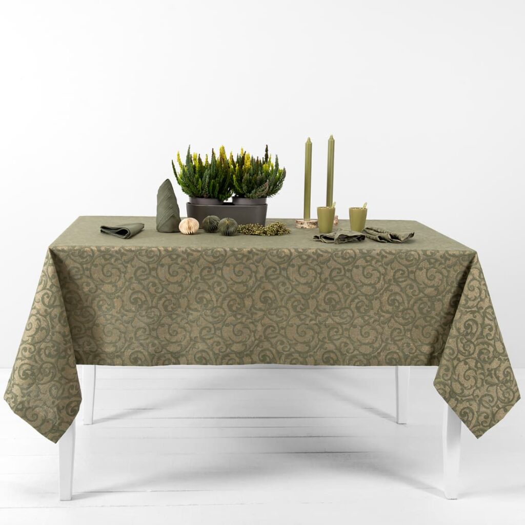 ATLANTA Duk oliven 1 linen cotton olive jacquard tablecloth.