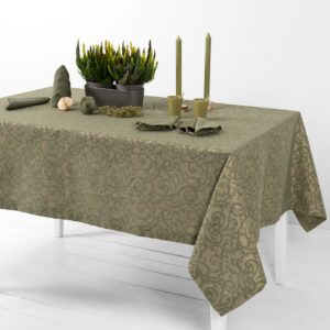 ATLANTA Duk oliven 10 linen cotton olive jacquard tablecloth with golden shining.