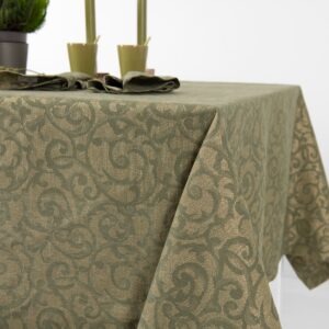ATLANTA Duk oliven 11 linen cotton olive jacquard tablecloth, flower motifs.