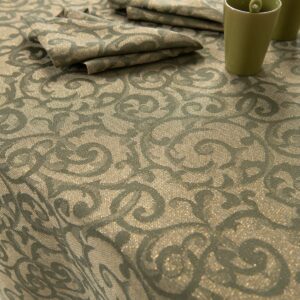 ATLANTA Duk oliven 14 linen cotton olive jacquard tablecloth with golden lurex.