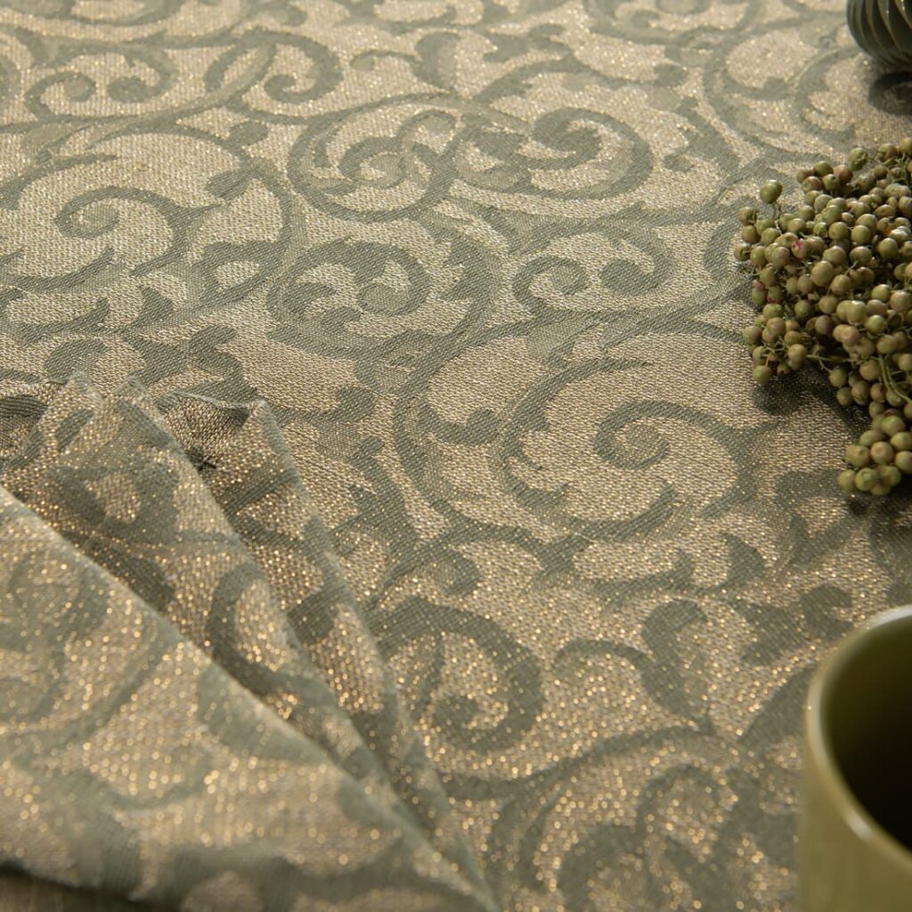 ATLANTA Duk oliven 7 linen cotton olive jacquard tablecloth also napkins.